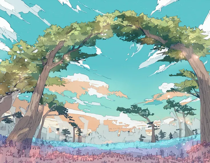 landscape artwork, wide_shot, flat colors, scratchy masterpiece sketch,
high_contrast, artwork, aesthetic architecture,
scenery, no humans,
A serene yet mystical forest landscape unfolds before us, bathed in a warm, ethereal glow as thousands of tiny lighting particles dance and swirl throughout the atmosphere, imbuing the scene with an otherworldly essence. The forest itself is a tapestry of vibrant greens, with towering trees that stretch towards the sky, their leafy canopies aflutter in the gentle breeze, casting dappled shadows on the forest floor. Delicate mist tendrils waft through the trees, adding an air of mystery to the setting, while the particles of light - shimmering like a million microscopic diamonds - coalesce and dissipate in rhythmic patterns, casting an enchanting spell over the entire scene.
(by bbbb_fex:1.2),(by izumi_tsubasu:1.0),
<lora:Hyper-SDXL-12steps-CFG-lora:1.0>