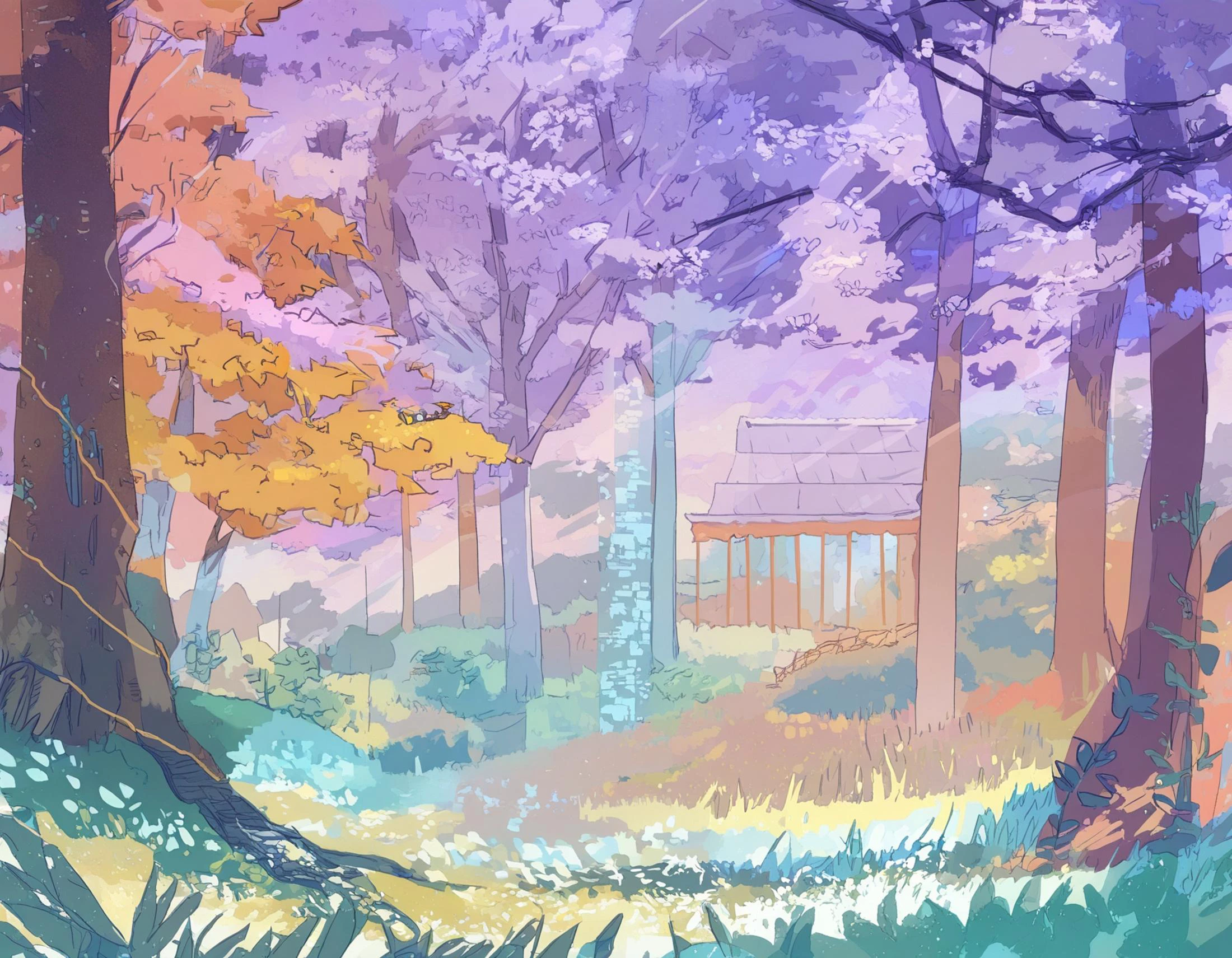 landscape artwork, wide_shot, flat colors, scratchy masterpiece sketch,
high_contrast, artwork, aesthetic architecture,
scenery, no humans,
A serene yet mystical forest landscape unfolds before us, bathed in a warm, ethereal glow as thousands of tiny lighting particles dance and swirl throughout the atmosphere, imbuing the scene with an otherworldly essence. The forest itself is a tapestry of vibrant greens, with towering trees that stretch towards the sky, their leafy canopies aflutter in the gentle breeze, casting dappled shadows on the forest floor. Delicate mist tendrils waft through the trees, adding an air of mystery to the setting, while the particles of light - shimmering like a million microscopic diamonds - coalesce and dissipate in rhythmic patterns, casting an enchanting spell over the entire scene.
(by bbbb_fex:1.2),(by izumi_tsubasu:1.0),
<lora:Hyper-SDXL-12steps-CFG-lora:1.0>