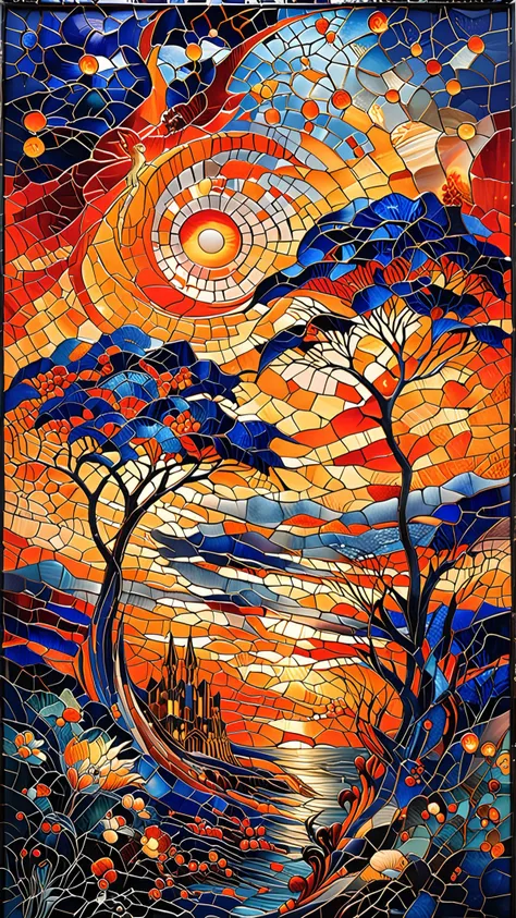 A stunning stained-glass artwork, romantic art, Calais from William Turner, pastel colors, deep blue and orange,  <lora:TQ_-__Kids_Storybook_Illustrations_XL-000006:1>