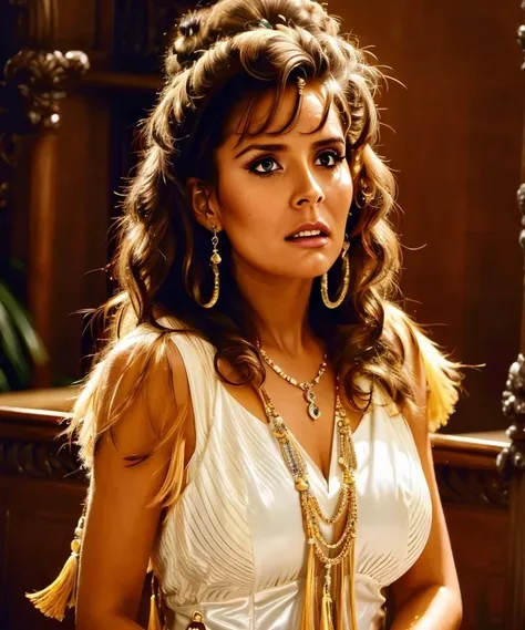 stunning medium photo of, 1girl, (jewelry, luxury, earrings, rings, brooch,tassel earrings , sailor dress), worried look, ((courtroom)), RAW, best quality, masterpiece, ultra-detailed, realism, (extremely detailed eyes, extremely detailed face), detailed skin, textured skin, insane details, soft lighting, UHD, looking at viewer, intricate details, sharp focus, absurdres, highres, bold, bright colours, by Neal Menschel <lora:Corinne_Wahl:1>