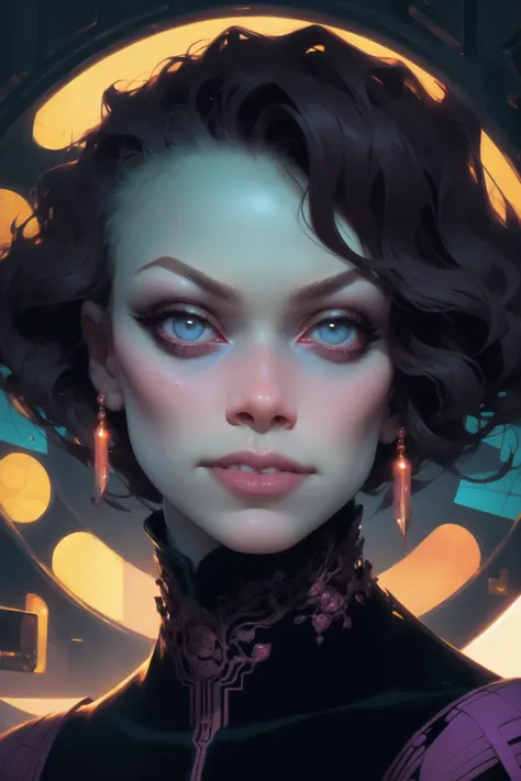 detailed portrait of a young woman, art deco, detailed eyes, beautiful eyes, lips straight down, wide angle, sharp focus, by victo ngai, kilian eng vibrant colours, dynamic lighting, digital art, winning award masterpiece, fantastically beautiful, illustration, aesthetically inspired by beksinski and dan mumford, trending on artstation, art by greg rutkowski, 8k