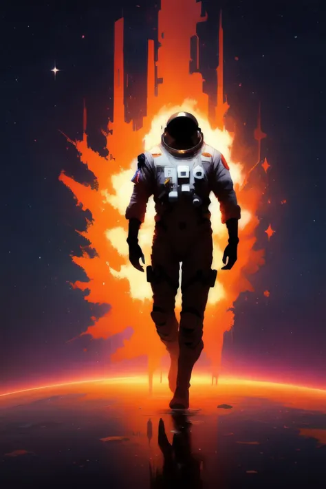 Floating 'midst the cosmic debris
In this vast, empty expanse, it's just me
An astronaut adrift, far from home's embrace
Silhouetted by stars in this boundless space,
speedpainting