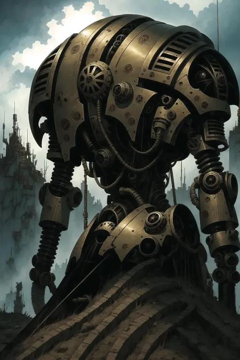 postapocalyptic, ruins, warhammer40k, warhammer, cyberpunk, biomechanical, blame, techno horror, ultra detailed, tim burton (style), junji ito (style), <lora:gazebonoir:1>