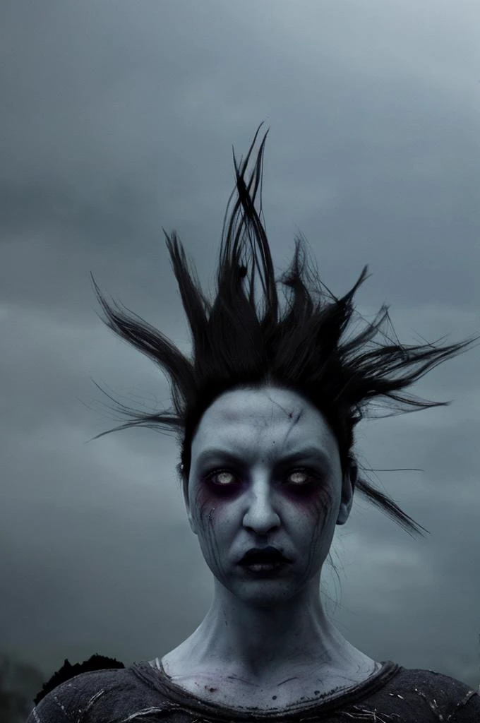 <lora:TheSpirit:0.8> TheSpirit, black floating hair, blue skin, white eyes, long hair, pale skin, wild hair, dishevelled hair, cinematic, (black hair), horror, scary, ghost, dark, spooky, dramatic light, darkness,