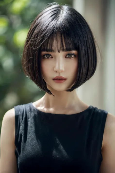 (masterpiece, best quality, beautiful quality, photorealistic, detailed lighting, extremely detailed skin, extremely detailed hair, shadows, 8k, a picture of a woman, black hair, bob cut, upper body, 1girl, fcPortrait:1.2), <lora:add_detail:1>, <lora:hamabeminami_lora-06:0.7:OUTALL>
