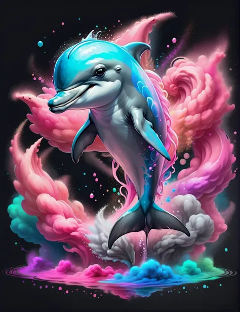<lora:ChalkDustStyleSDXL:1> adorable, chibi, elegant, a dolphin jumping through water in the style of chalkdust, symmetrical, pink and gray colors, magical, fantasy, 8k, concept art, digital art, high quality, highly detailed