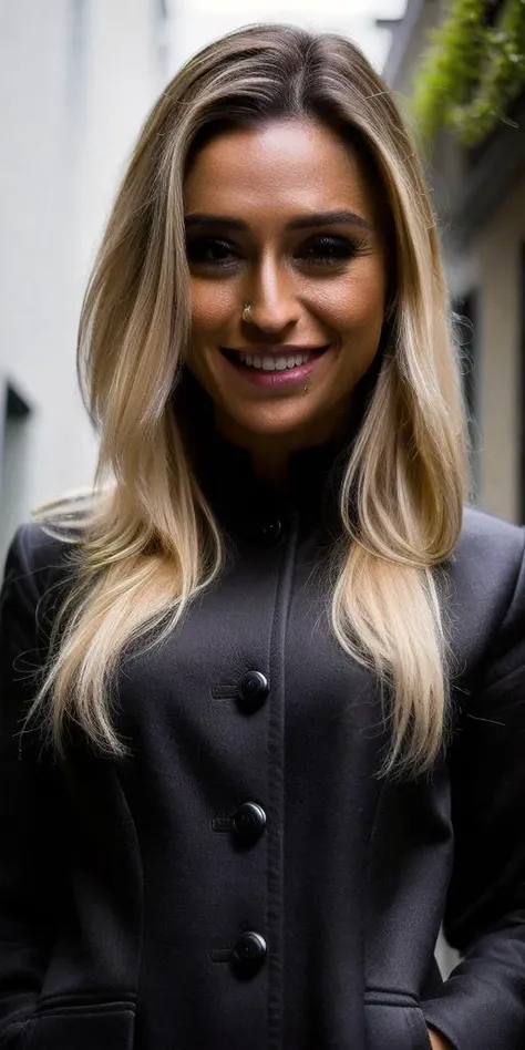 photo of kleio_valentien,
(portrait:1.2), (closeup:1.2),
((best quality)), ((masterpiece)), ((hyper-realistic)), (ultra-detailed), photo, high quality,
sharp focus, (masterpiece:1.5), (photorealistic:1.1), (bokeh),(detailed), (intricate), ((highly detailed eyes)), ((sharp focus on eyes)),
(skin texture:1.2),
medium breast,
posing,
wearing (black jaket:1.2), white t-shirt,
long black coat, slim body,
(white jeans),
outdoor,((busy street)),
smile, teeth,
<lora:kleio_valentien:1>,