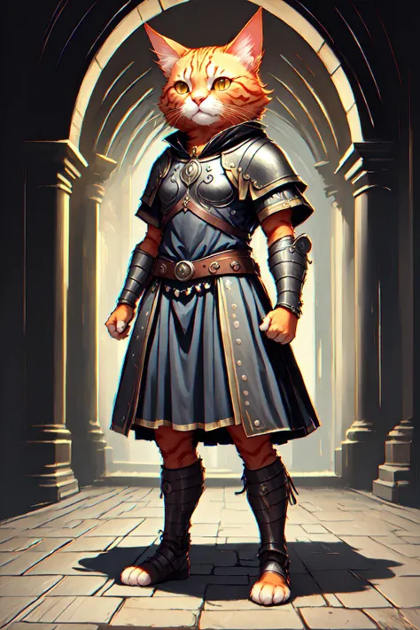 <lora:c4ttitudev2-000003:0.8> c4ttitude, orange cat, black roman outfit, black skirt <lora:comboutfit:0.4>
