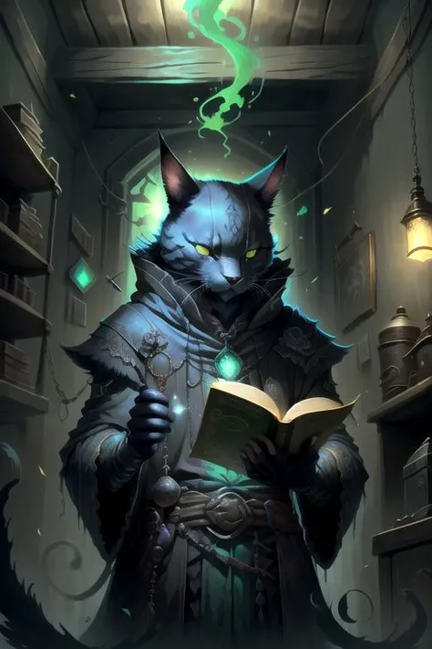 c4ttitude <lora:c4ttitudeflatver:0.8>, necromancer, black cat, solo,  v0id3nergy <lora:kVoidEnergy-000001:0.8>, green energy