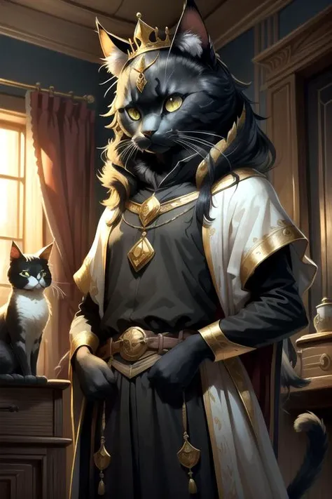 c4ttitude <lora:c4ttitudeflatver:0.8>, queen, tiara,black cat