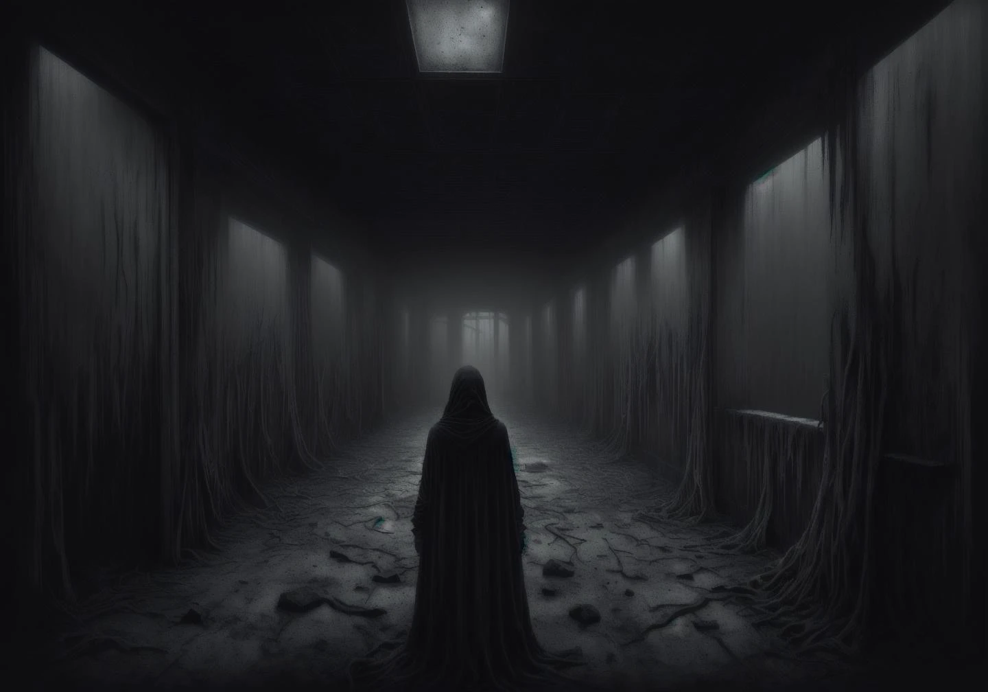 liminal isolation, lone liminality, emptiness, devoid of life, devoid of people, masterpiece, 8k, incredibly detailed, dark art, grim tone, cold color, cold tone, dark tone, dim light