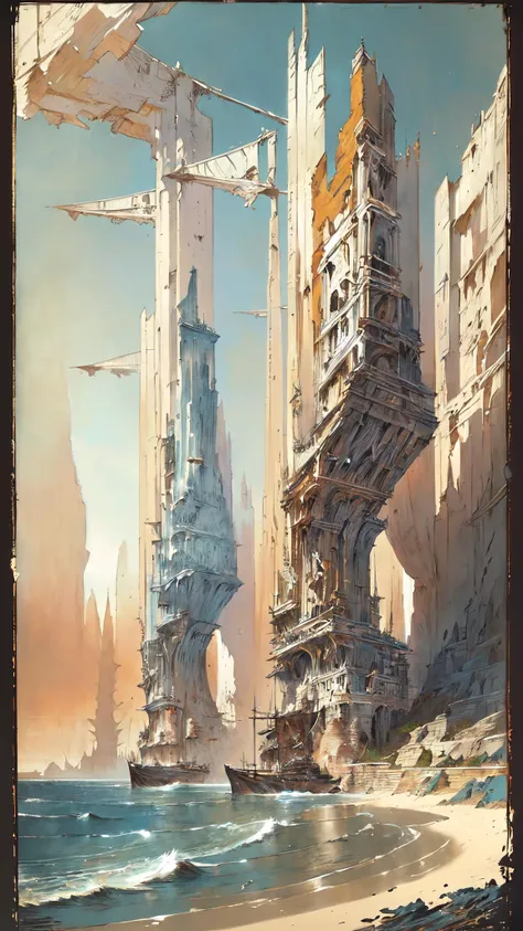 by Jean-Baptiste Monge and Greg Simkins, (tilted horizon, masterful, beautiful:1.4), poster art, bold lines, hyper detailed, expressive, award winning, (scenery:1.4), (intricate details, masterpiece, best quality:1.4), looking at viewer, dynamic pose, wide angle view, in the style of nicola samori