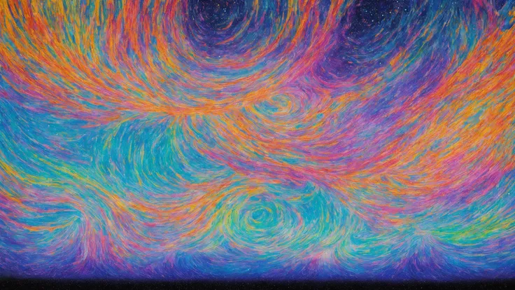 masterpiece, Psychedelic art, 1960s \(style\), bamboo forest on a Starry Night, Vibrant, Geometric, extremely detailed, Intricate impressionism, Colorful, trippy, interstellar swirls, abstract star shapes, multicolored, mesmerizing, mind blowing, visually stunning, ethereal, ethereal dreamscape,
