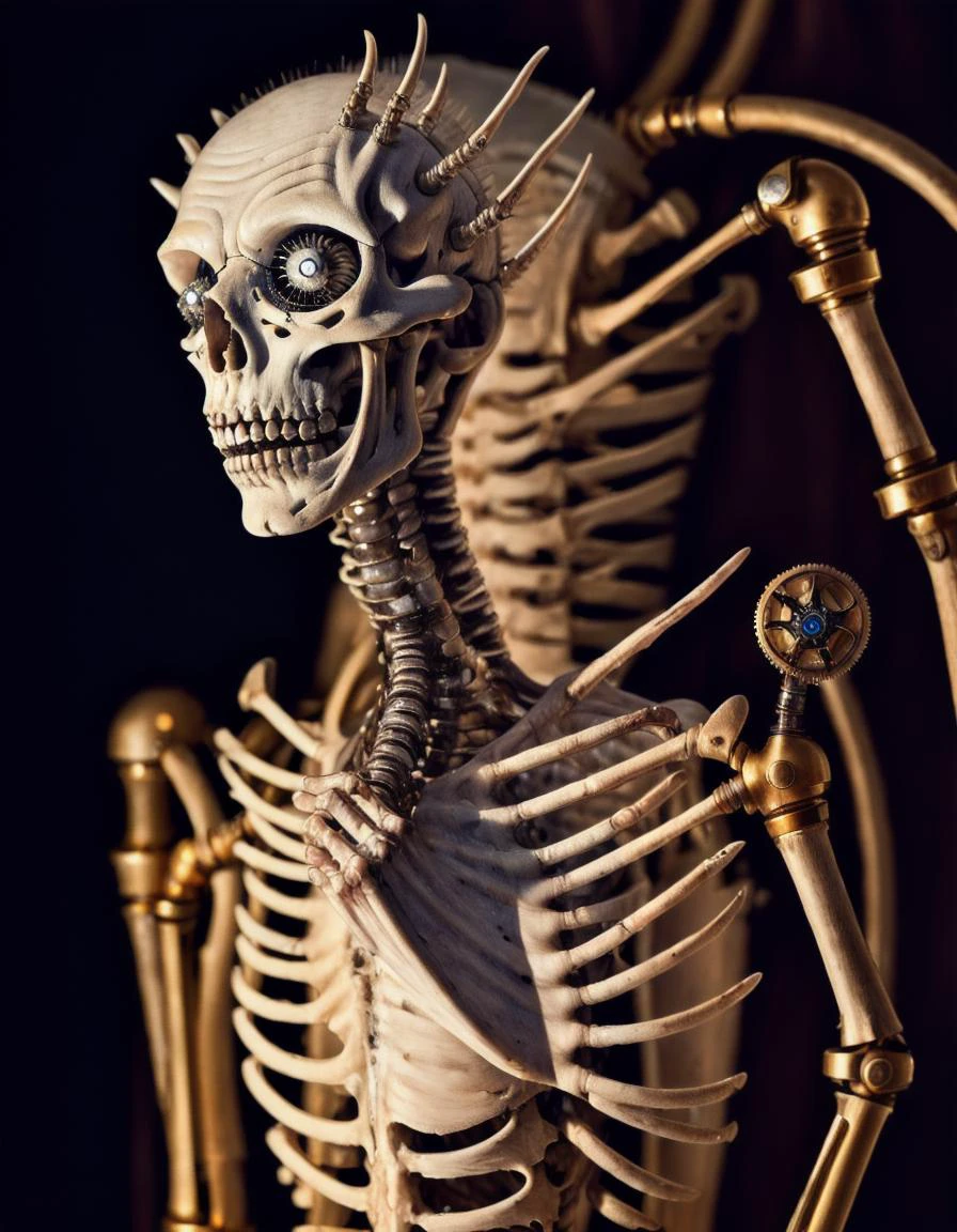 close up photo of white walker with cybernetic skelletoon, steampunk, (kkw-ph-2)