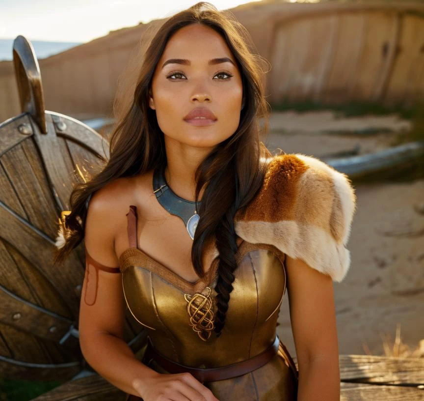cute woman, brunette hair, caramel skin tone, in medieval tabern <lora:0pen:1>, professional light, cinematic lighting, fashion photography, ambient lighting, atmospheric effects, <lora:VikingArmor:1>, as viking woman, fur, <lora:epiCRealLife:1> <lora:Pocahontas:1>