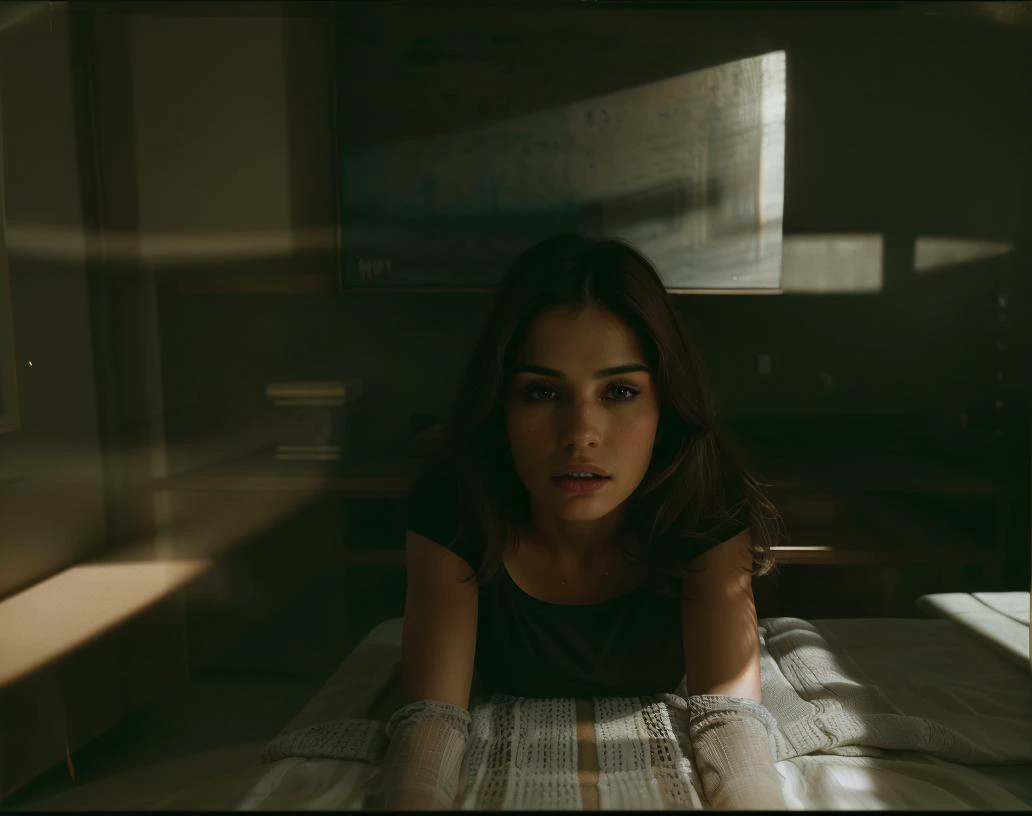 brunette, woman, cute, young, high quality, photorealistic, realistic human, strong jaw , big Cheekbone, , ambar eyes, hyperdetailed photography, soft light, ultra high res , in a dramatic pose, adding mystery and sensuality, ladies shirt, open shirt, short shorts, shot using a Hasselblad 500CM camera, Rule of thirds:1.3, photo in the style of Alessio Albi , <lora:0pen:1> <lora:epiCRealismHelper:1> <lora:epiCRealLife:1> <lora:ridingsexscene_lora_01:1>