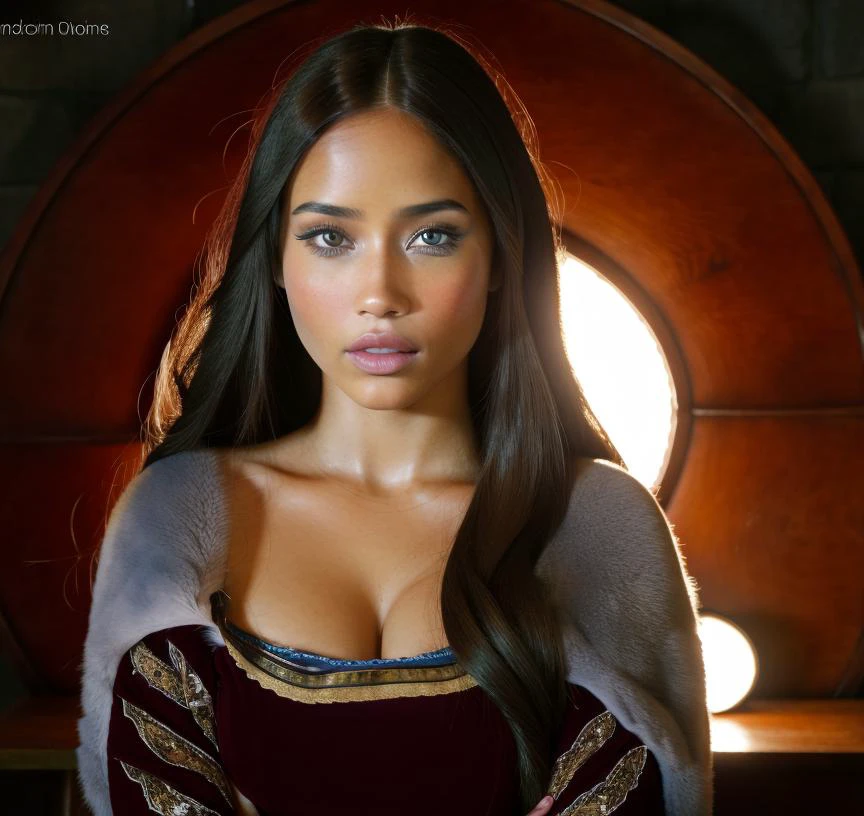 cute woman, long brunette hair, blue pale eyes, caramel skin tone, strong jaw, big cheeks bone, in medieval house <lora:0pen:1>, professional light, cinematic lighting, fashion photography, ambient lighting, atmospheric effects, <lora:VikingArmor:1>, as viking woman, fur, (adrianalima:1.1) <lora:epiCRealLife:1> shot using a Hasselblad 500CM camera, Rule of thirds:1.3, photo in the style of Alessio Albi <lora:edgOlympiaDollLikeness:1>