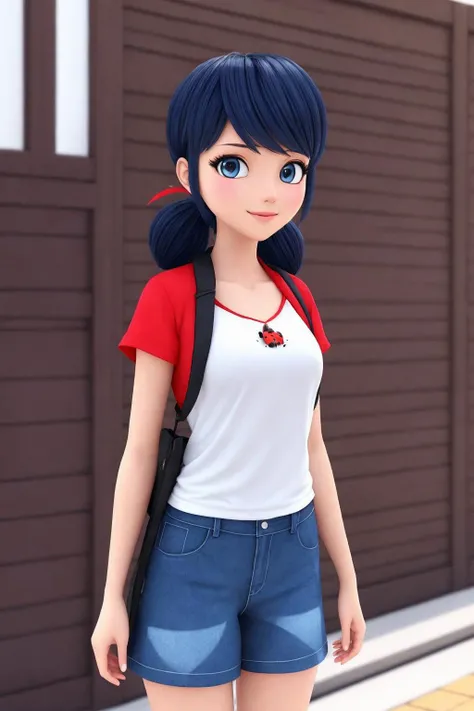 <lora:ladybug_rel_128:0.5>, a ladybug,  casual dressed, glowing,  twintails,
