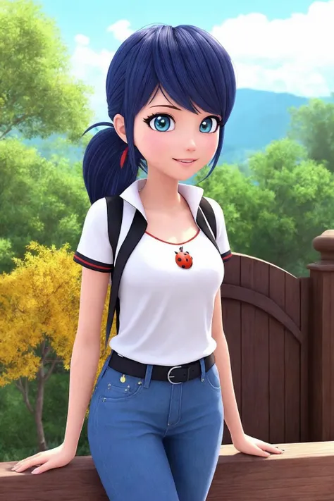<lora:ladybug_rel_128:0.5>, a ladybug, casual dressed, glowing, twintails,
