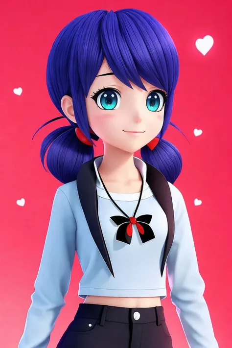 crowed hearts,<lora:ladybug_rel_128:0.5>, a ladybug, casual dressed, glowing, twintails, anime style