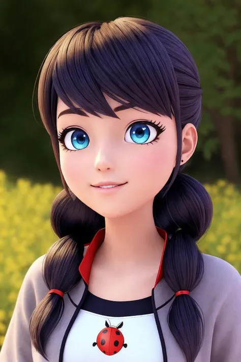 <lora:ladybug_rel_128:0.5>, a ladybug, casual dressed, glowing, twintails,