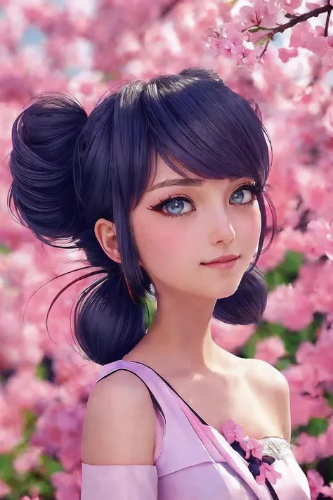 <lora:ladybug_rel_128:0.7>, a ladybug, casual dressed, closeup, glowing, twintails <lora:picre_del:0.7>, picre style, pink flowers