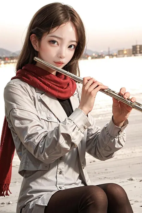 1girl, playing flute, flute, masterpiece, best quality, 8k, outdoor, scarf, snow,
<lora:brass_flute:0.67>