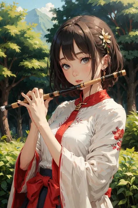 1 Girl,short hair,play erhu,Holding Erhu,,, (((masterpiece,best quality))),((Good structure,Good composition,Good atomicity)), ((Clear, The original,beautiful)),