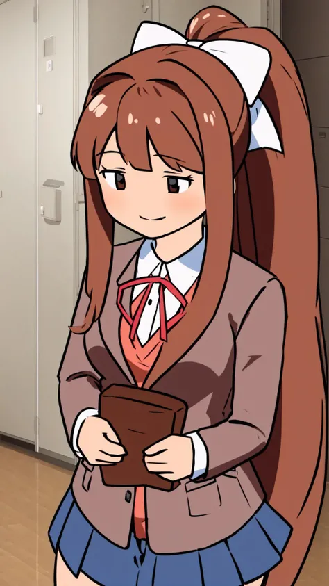 <lora:MarshellStyle:1.2> MarshellStyle, Marshell, realistic background, BREAK, <lora:MonikaV1:0.5> Monika, 1girl, bangs, very long hair, smile, long hair, ponytail, shirt, school uniform, hair bow, white bow, miniskirt, brown hair, grey jacket,, masterpiece, best quality, extremely detailed, highly quality, 4k, sharp focus, professional, sharp focus, award winning, cinematic lighting, octane render, unreal engine, volumetrics dtx, Wallpaper,