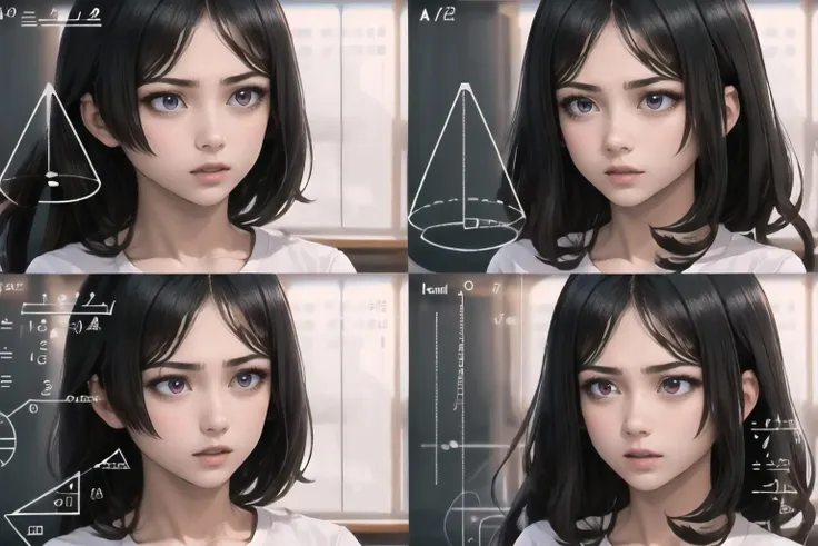 Highly detailed, High Quality, Masterpiece, beautiful, 1girl, MathLadyMeme, <lora:MathLadyMeme:1>, black hair, long hair, red eyes, shirt, white shirt