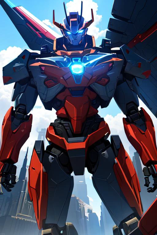 absurdres, masterpiece, biggest quality,
robot, (mecha), v-fin, flaming eye, realistic, ((glowing)),
((cowboy shot)), ((cinematic lighting)),
sidelighting, blue sky, sky, cloudy sky,
<lora:image_compositionLoCon:1>