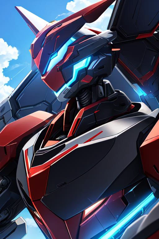 absurdres, masterpiece, biggest quality,
robot, (mecha), v-fin, flaming eye, realistic, ((glowing)),
((upper body)), ((cinematic lighting)),
sidelighting, blue sky, sky, cloudy sky,
<lora:image_compositionLoCon:1>