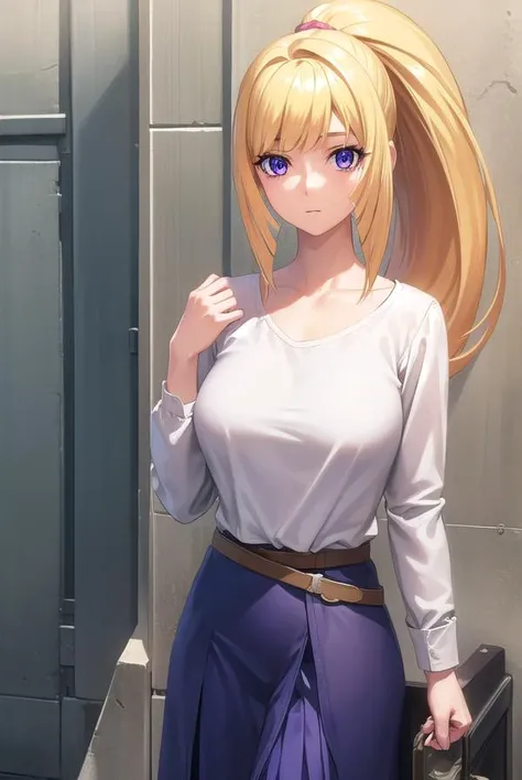 kudeliaainabernstein, <lyco:kudeliaainabernstein-lyco-nochekaiser:1>,
kudelia aina bernstein, (purple eyes:1.1), long hair, blonde hair, bangs, blunt bangs, ponytail,
BREAK skirt, shirt, long sleeves, belt, long skirt, white shirt, collar bone, green skirt,
BREAK indoors,
BREAK looking at viewer, (cowboy shot:1.5),
BREAK <lyco:GoodHands-beta2:1>, (masterpiece:1.2), best quality, high resolution, unity 8k wallpaper, (illustration:0.8), (beautiful detailed eyes:1.6), extremely detailed face, perfect lighting, extremely detailed CG, (perfect hands, perfect anatomy),