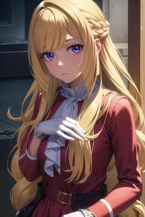 kudeliaainabernstein, <lyco:kudeliaainabernstein-lyco-nochekaiser:1>,
kudelia aina bernstein, (purple eyes:1.1), long hair, blonde hair, bangs, blunt bangs,
BREAK gloves, dress, red dress, white gloves, capelet, gown, red gown, apricot, black apricot,
BREAK indoors,
BREAK looking at viewer, (cowboy shot:1.5),
BREAK <lyco:GoodHands-beta2:1>, (masterpiece:1.2), best quality, high resolution, unity 8k wallpaper, (illustration:0.8), (beautiful detailed eyes:1.6), extremely detailed face, perfect lighting, extremely detailed CG, (perfect hands, perfect anatomy),