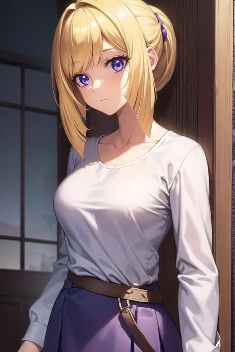 kudeliaainabernstein, <lyco:kudeliaainabernstein-lyco-nochekaiser:1>,
kudelia aina bernstein, (purple eyes:1.1), long hair, blonde hair, bangs, blunt bangs, ponytail,
BREAK skirt, shirt, long sleeves, belt, long skirt, white shirt, collar bone, green skirt,
BREAK indoors,
BREAK looking at viewer, (cowboy shot:1.5),
BREAK <lyco:GoodHands-beta2:1>, (masterpiece:1.2), best quality, high resolution, unity 8k wallpaper, (illustration:0.8), (beautiful detailed eyes:1.6), extremely detailed face, perfect lighting, extremely detailed CG, (perfect hands, perfect anatomy),
