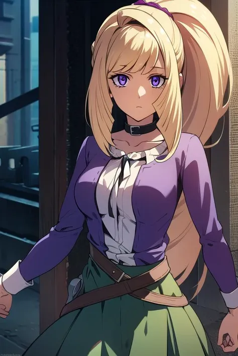 kudeliaainabernstein, <lyco:kudeliaLYCORIStest:1>,
kudelia aina bernstein, (purple eyes:1.1), long hair, blonde hair, bangs, blunt bangs, ponytail,
BREAK skirt, shirt, long sleeves, belt, long skirt, white shirt, collar bone, green skirt,
BREAK looking at viewer,
BREAK indoors,
BREAK <lora:GoodHands-vanilla:1>, (masterpiece:1.2), best quality, high resolution, unity 8k wallpaper, (illustration:0.8), (beautiful detailed eyes:1.6), extremely detailed face, perfect lighting, extremely detailed CG, (perfect hands, perfect anatomy),