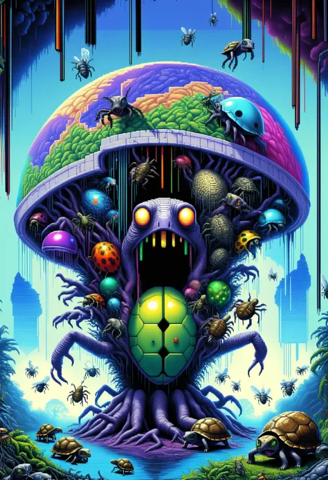DonM8u663dXL,text "BUGGED!", pixeled hyper detailed masterpiece, dynamic realistic digital art, awesome quality,canopy mansion,expressive shadow over innsmouth,grim mock turtle's melancholy caustics rendering,celestial sphere, submerging,structural,processed,capricious,dissipate,geothermal,conceptualization,crumbling <lora:DonM8u663dXL-000008:1>