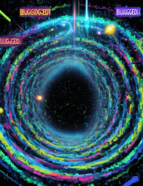 DonM8u663d, text "BUGGED!", disrupt teleporting wormhole, <lora:DonM8u663d:0.8>