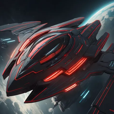 <lora:sp4c3sh1p:0.8> red and black spider spaceship