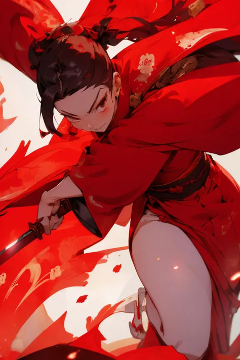 Masterpiece, 1girl, close up, wear red hanfu, Chinese Traditional cloth, ((holding a red sword,)) long black hair, hair braid, red flames background, ember effect, fire vortex, ink painting style, dynamic pose, battle pose <lora:kungfu:0.8> <lora:Nijidefault_20230622033258:0.5>