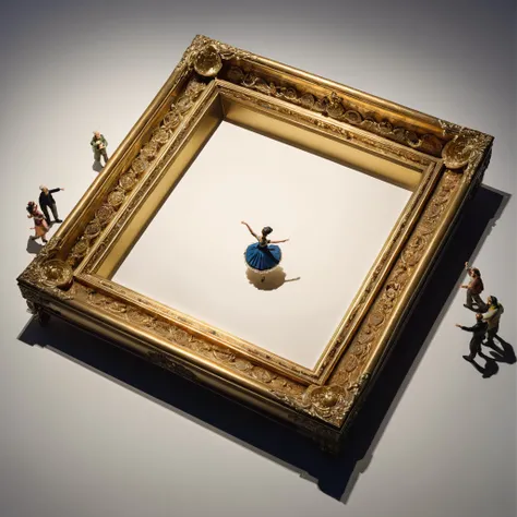 masterpiece, (realistic:1), (photorealistic:1), intricate detail, highly detailed, great textures, 8k, high detail, miniature, landscape, overview, from above, <lora:minihuman_SDXL_v2_loha-000016:0.65>, tiny figures, dancing in an oversized frame, surround by audience,