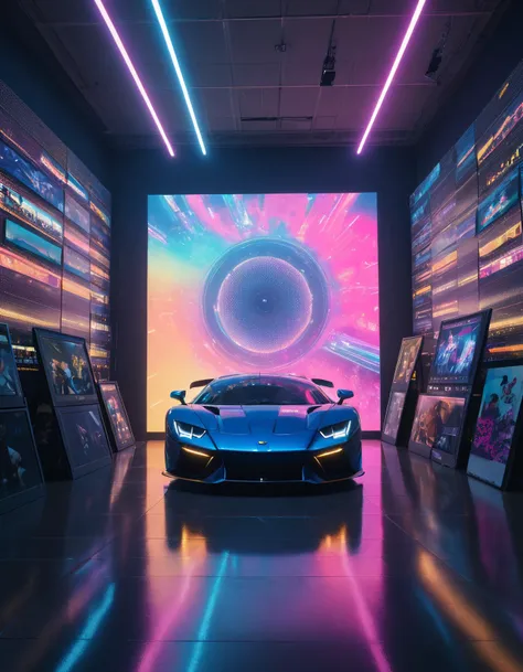 raw analog photo of a sports car racing pilot standing in front of a wall of vinyl records, foggy, harsh neon lighting, detailed and intricate environment, rule of thirds, golden ratio, fake detail, trending pixiv fanbox, acrylic palette knife, style of makoto shinkai studio ghibli genshin impact jamie wyeth james gilleard greg rutkowski chiho aoshima