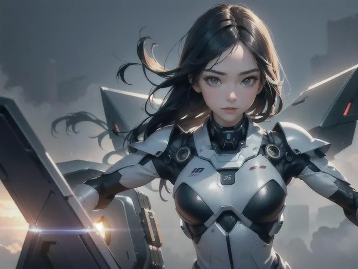 outdoor, ((upper body)), ((( wearing gray and black nano-suits)))+++, (wide hip:0.7, large breasts:0.8, perfect slender young girl body) ,Perfectly glossy skin ,25 yo mature girl, , picture of a vivid, (masterpiece:1.2),(extremely detailed),(8k:1.1),(perfect lighting,best quality,highres,original),(realistic photography:1.4) ,high detailed skin,shaded face, soft lighting, (small face),RAW, ultra highres, pores visible, , shiny_and_glossy_skin, asian beauty, (gorgeous beautiful 20 years old asian girl), ((best detailed slender body)), (asian idol, asian beauty, asian mixed), (complex, Machine background ,spaceship outdoors background, Mecha Transport parts:1.2), (dark and foggy environment:1.1), ((heavy fog environment:1.1)), (battlefield behind:1.2), <lora:JapaneseDollLikeness_v15:0.3>