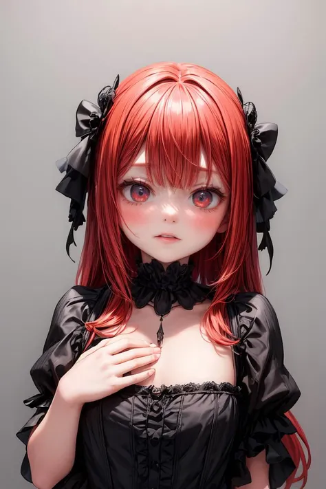 (masterpiece, best quality), 1girl, red hair, medium chest, gothic frill dress, pervert face, <lora:add_detail:1>