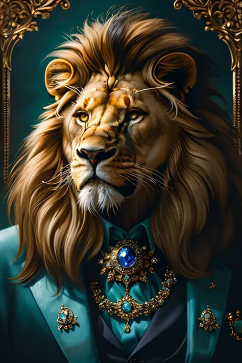 masterpiece, high quality, Gangster character lion, long hair, in style of moonstones and aquamarines, <lora:J_gemstone:0.8> j_gemstone