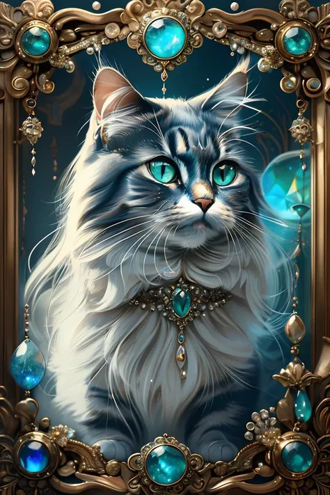 masterpiece, high quality, a cat, long hair, in style of moonstones and aquamarines, <lora:J_gemstone:0.8> j_gemstone