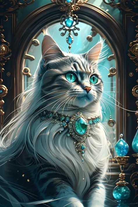 masterpiece, high quality, a cat, long hair, in style of moonstones and aquamarines, <lora:J_gemstone:0.8> j_gemstone