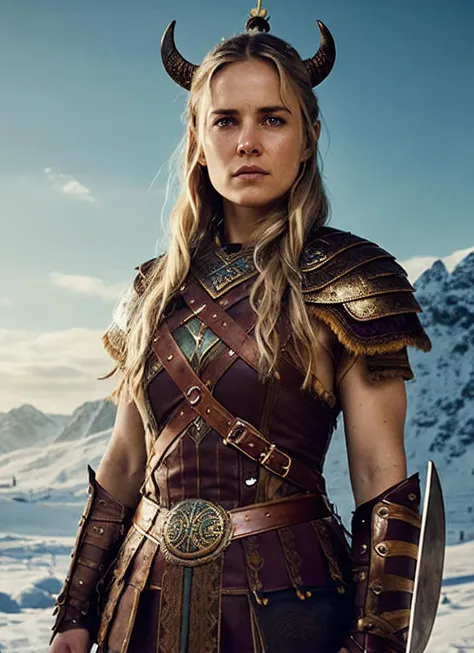 A stunning intricate full color portrait of (sks woman:1) as (viking warrior), (barbarian),  epic character composition, by ilya kuvshinov, alessio albi, nina masic, sharp focus, natural lighting, subsurface scattering, f2, 35mm, film grain, <lora:lora_radha_v1_from_v1_160:1>