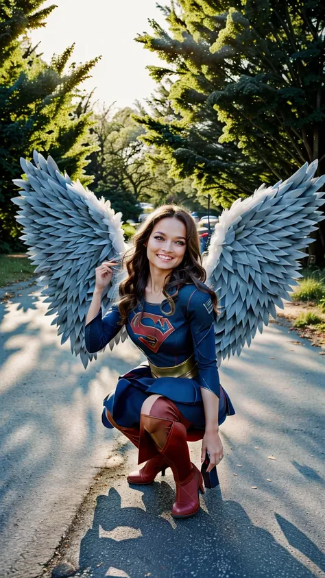 (best quality:0.9), 1girl, solo, quiron_TarjaTurunen_v2, big breasts, abs, muscle legs, night, soft lighting, dynamic angle, realistic lighting, trending on Artstation, (delighting, finely detailed beautiful eyes: 1.2), smiling, happy, (has_wings, angel_wings:1.4), Running pose, background at scene from rogue from xmen movie, beautiful, by Andreas Feininger, <lora:has_wings:0.6>, <lora:quiron_TarjaTurunen_v2:1>