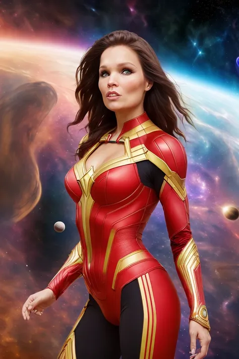(SFW:1.4), sexy (TarjaTurunenQuiron woman) , Wearing sexy astrosuit with helmet, good hand,4k, high-res, masterpiece, best quality, head:1.3,((Hasselblad photography)), finely detailed suit, sharp focus, (cinematic lighting), collarbone, night, soft lighting, dynamic angle, [:(detailed face:1.2):0.2], medium breasts, cleavage,(((floating in a space background:1.25))),, photo by Peter Turnley, (natural skin texture, hyperrealism, soft light, sharp:1.2), (intricate details:1.12), hdr masterpiece, best quality, (highly detailed photo:1.1), Arms crossed behind the back pose,8k, photorealistic ,
 <lora:quiron_TarjaTurunen_v5:1>